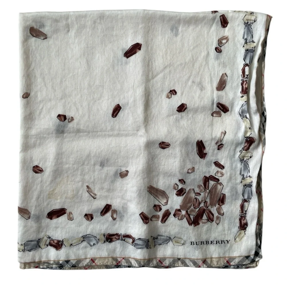 Authentic Burberry Vintage Ivory and Crystal Shaped Patterned Handkerchief